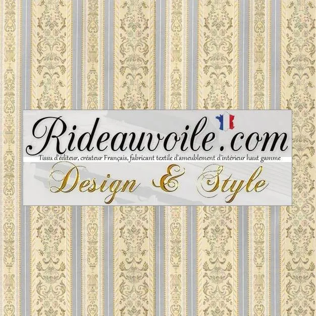 Tissu Directoire Décoratrice ameublement luxe Jacquard rayures lignes Bleu gris