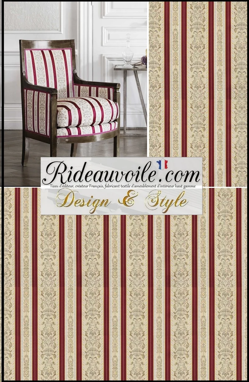 Tissu Design éditeur ameublement haut gamme Jacquard rayures satin Rouge
