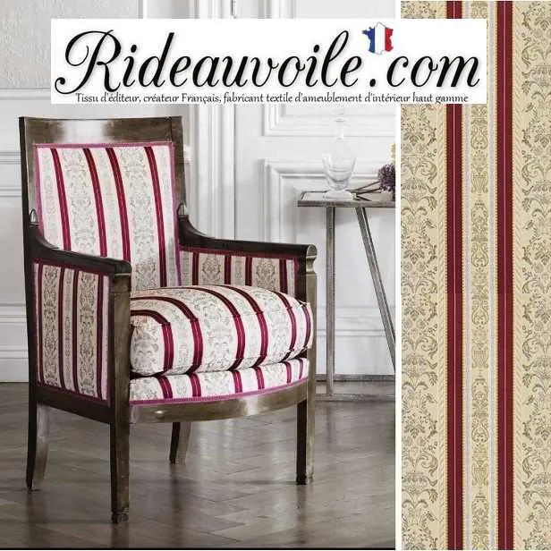 Tissu Design éditeur ameublement haut gamme Jacquard rayures satin Rouge