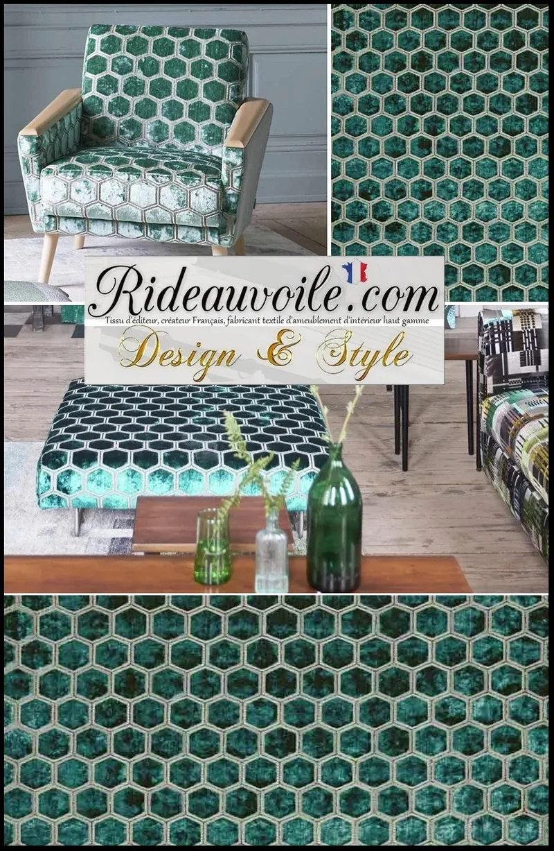 Jacquard ameublement velours vert jade brodé géométrique motif tissu mètre rideau