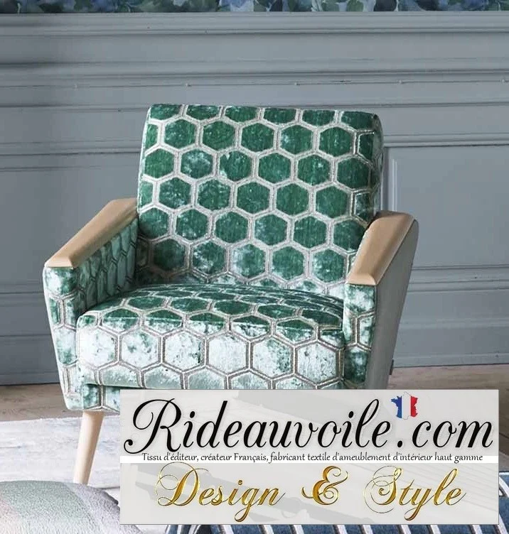 Jacquard ameublement velours vert jade brodé géométrique motif tissu mètre rideau