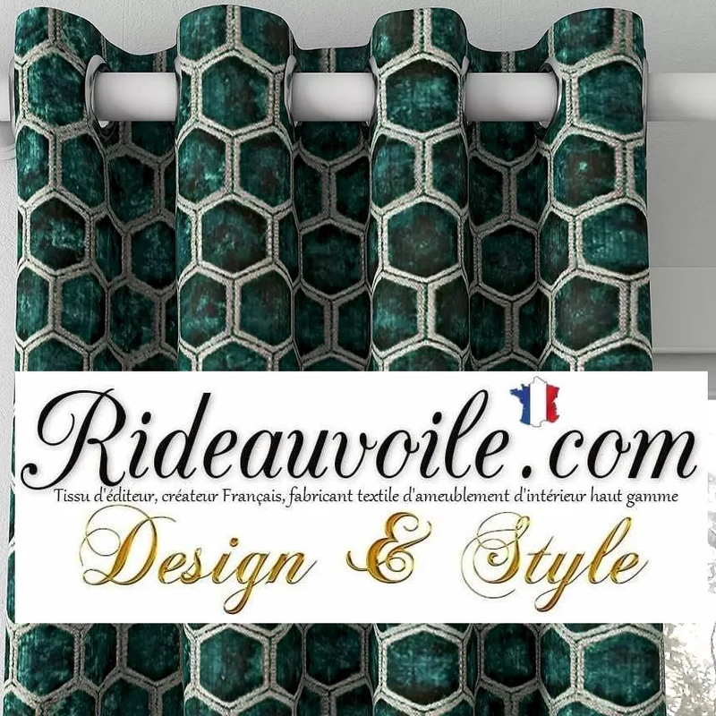 Jacquard ameublement velours vert jade brodé géométrique motif tissu mètre rideau