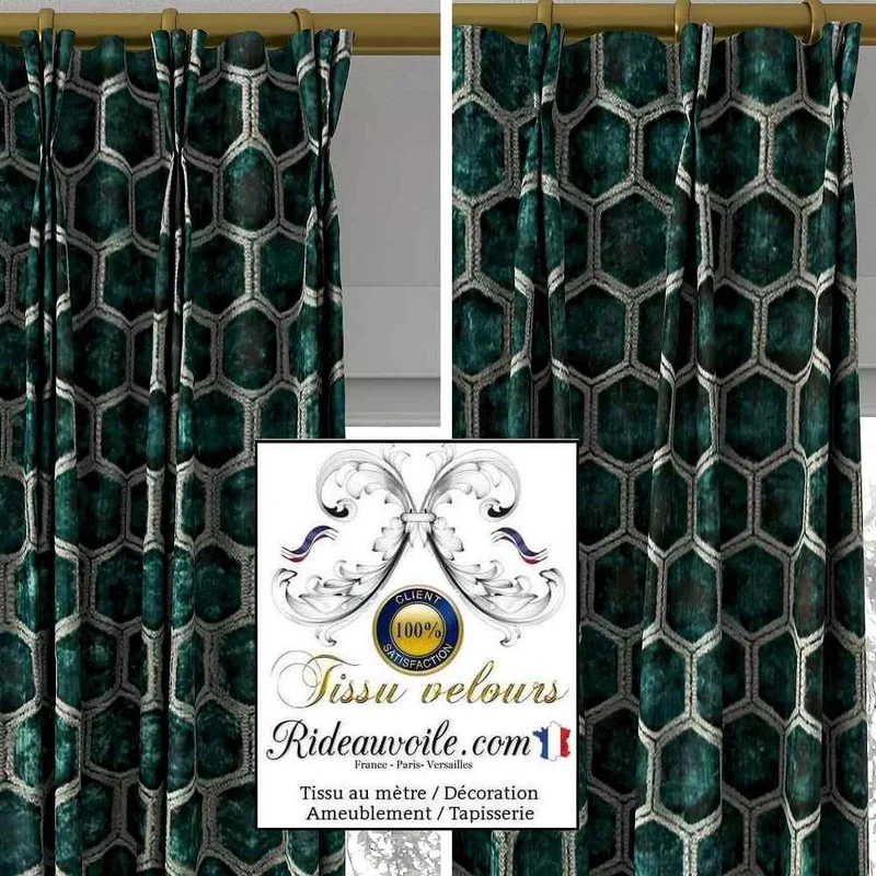 Jacquard ameublement velours vert jade brodé géométrique motif tissu mètre rideau