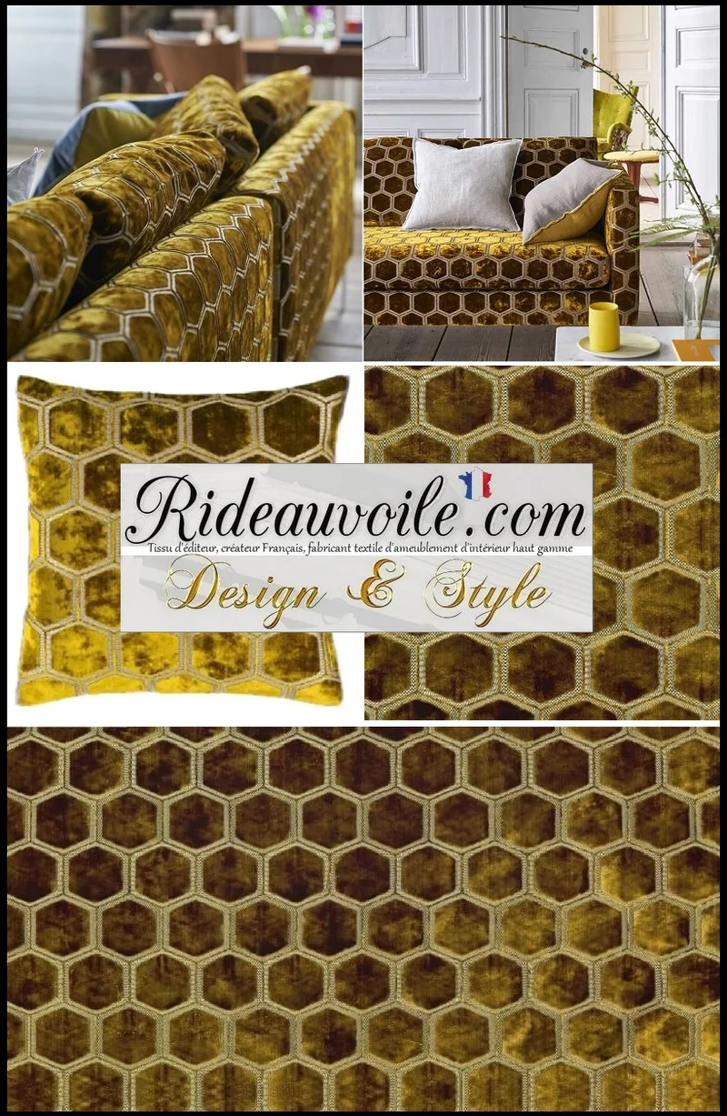 Jacquard ameublement velours Ocre jaune brodé géométrique motif au mètre rideau