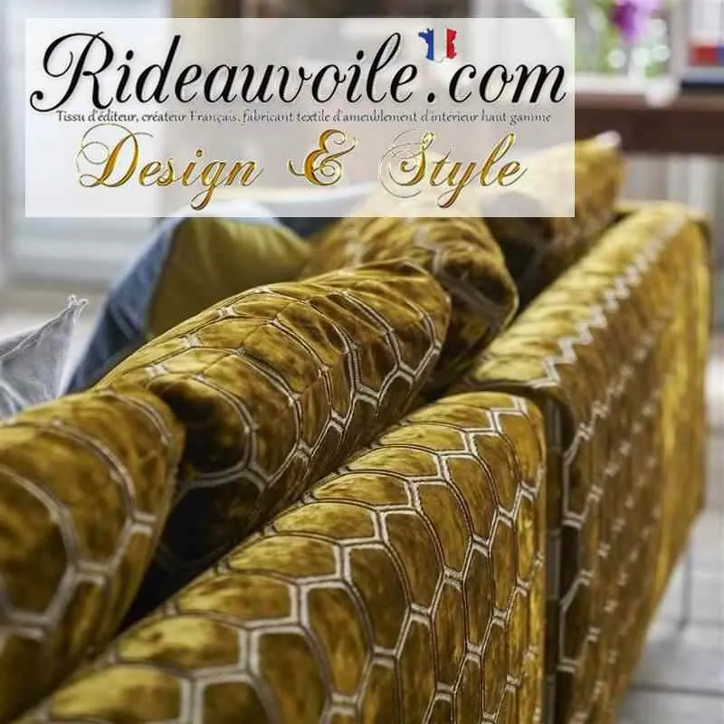 Jacquard ameublement velours Ocre jaune brodé géométrique motif au mètre rideau