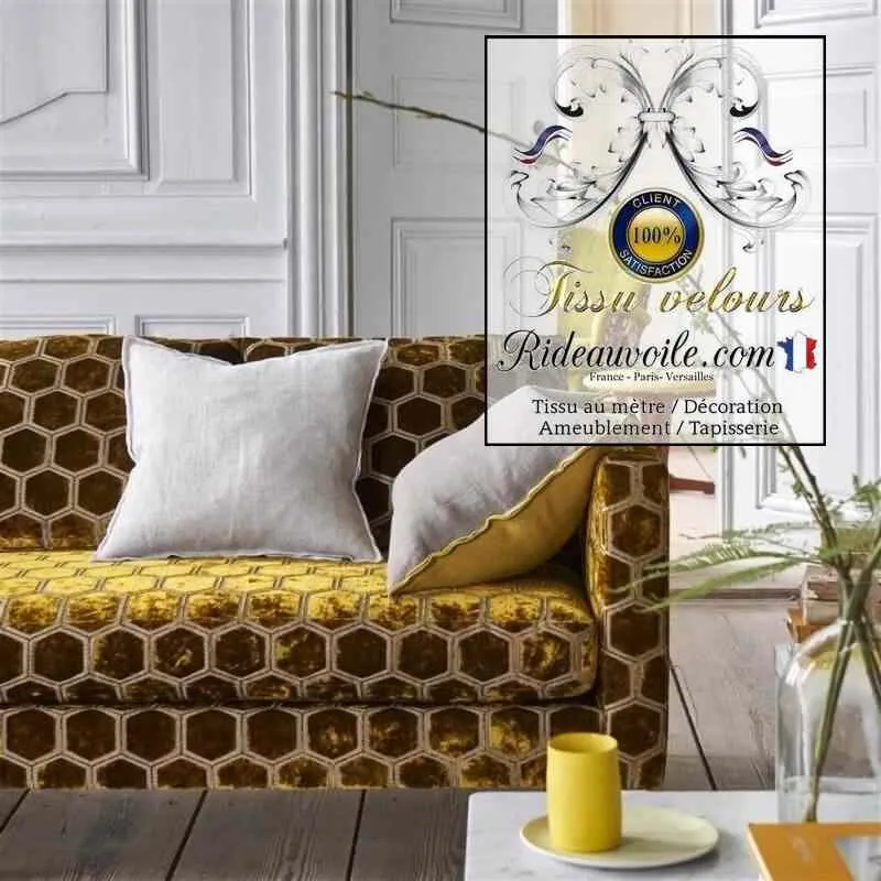 Jacquard ameublement velours Ocre jaune brodé géométrique motif au mètre rideau