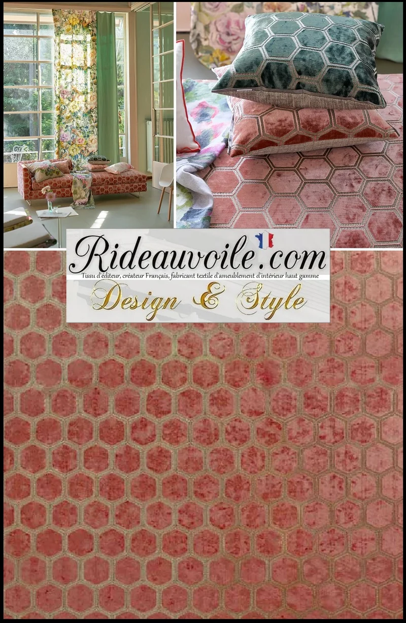 Tissu jacquard ameublement velours rose brodé géométrique motif au mètre rideau