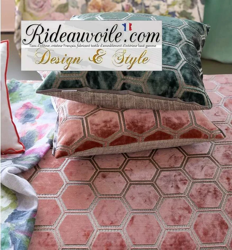 Tissu jacquard ameublement velours rose brodé géométrique motif au mètre rideau