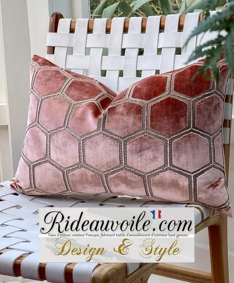 Tissu jacquard ameublement velours rose brodé géométrique motif au mètre rideau
