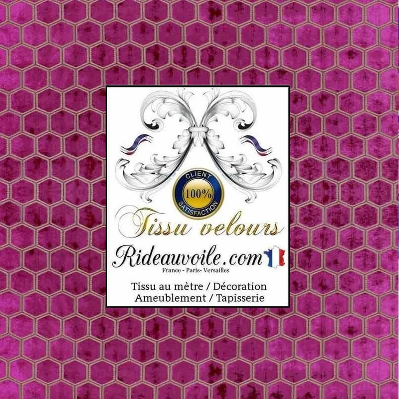 Tissu jacquard ameublement velours fuchsia brodé géométrique motif au mètre rideau