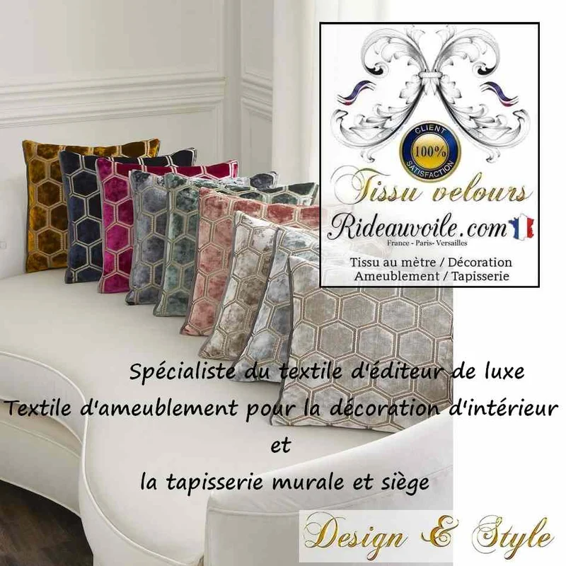 Tissu jacquard ameublement velours fuchsia brodé géométrique motif au mètre rideau