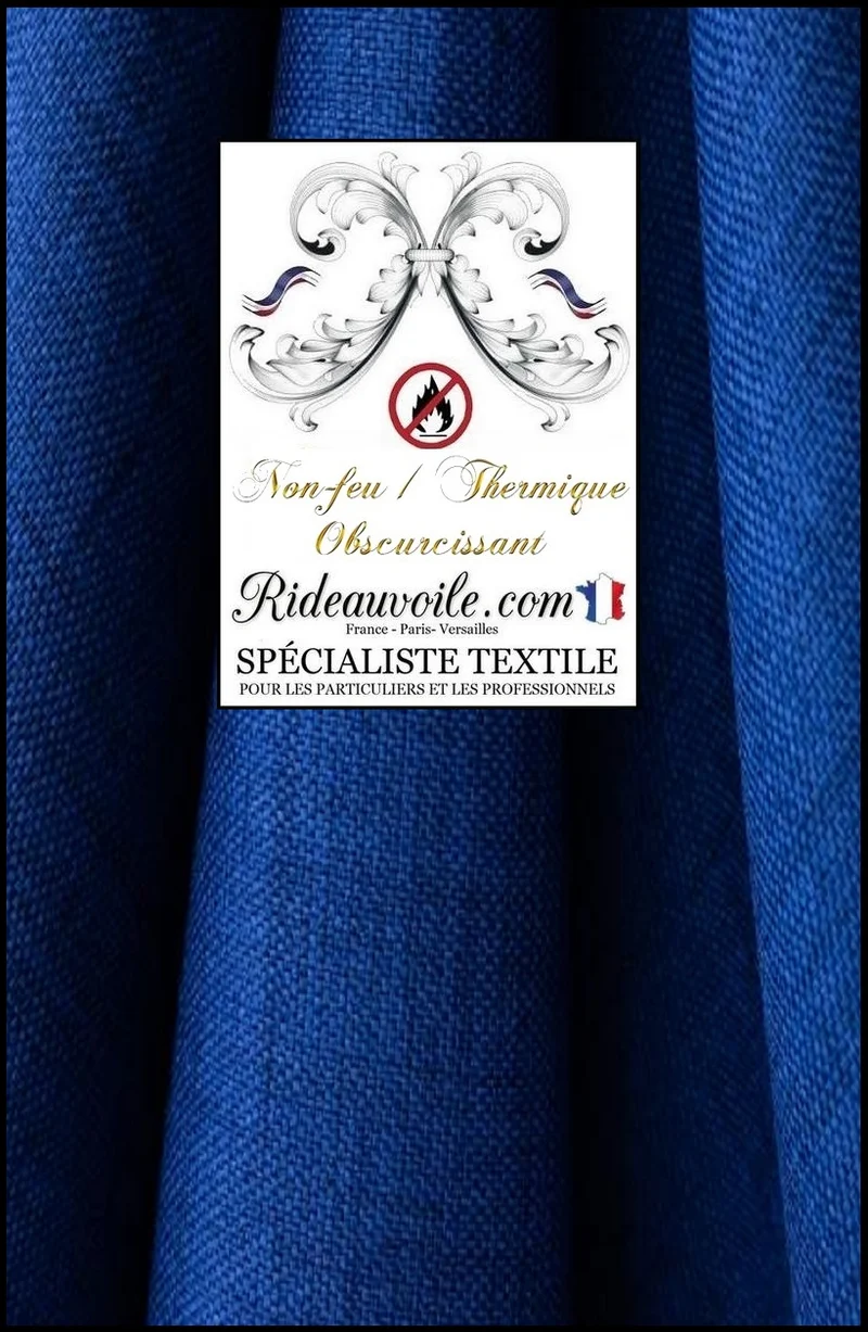 Tissu Jacquard toile Jute BLEU occultant isolant thermique non-feu mètre rideau
