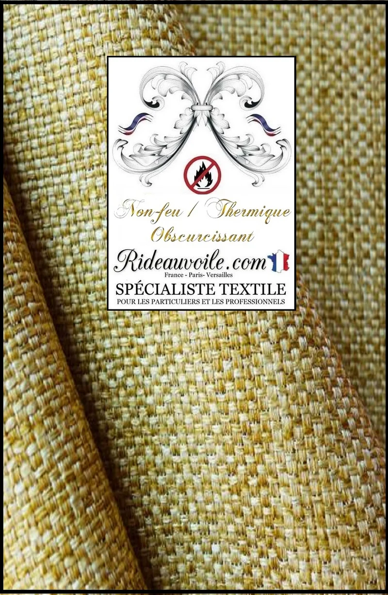 Jacquard Jaune Or toile Jute lin occultant isolant thermique non-feu mètre rideau