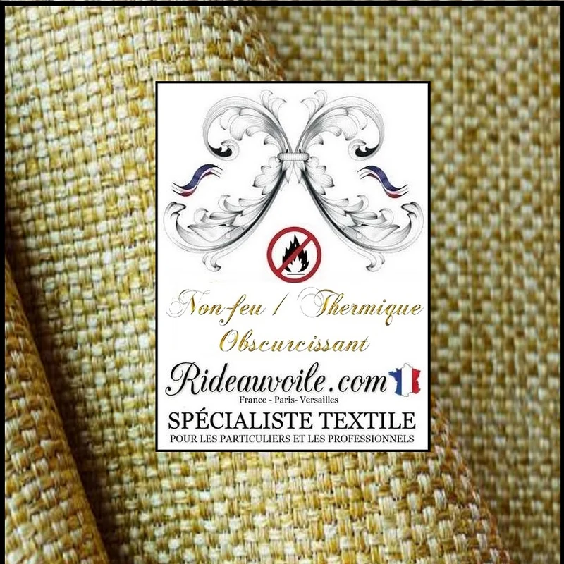 Jacquard Jaune Or toile Jute lin occultant isolant thermique non-feu mètre rideau