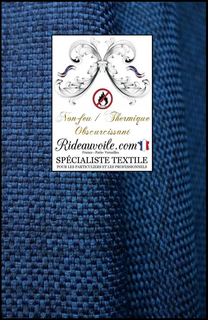 Jacquard Bleu Marine toile Jute lin occultant isolant thermique non-feu mètre rideau