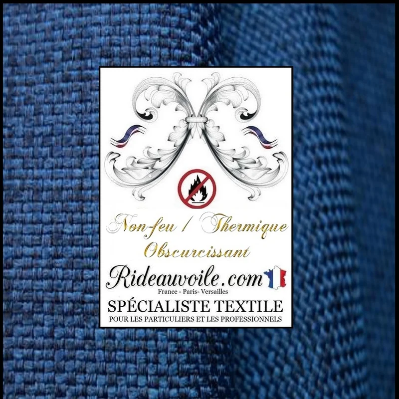 Jacquard Bleu Marine toile Jute lin occultant isolant thermique non-feu mètre rideau