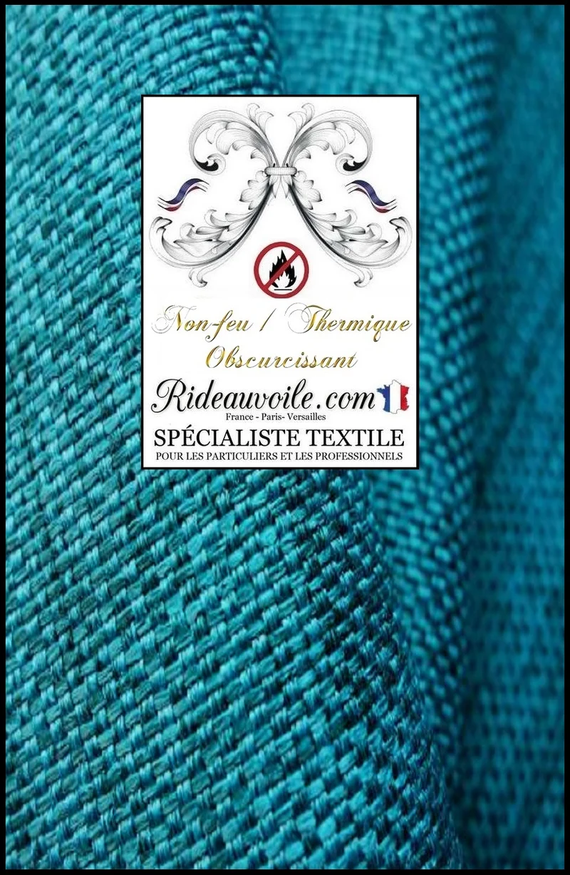 Jacquard Turquoise Jute lin 290 cm occultant isolant thermique non-feu mètre rideau