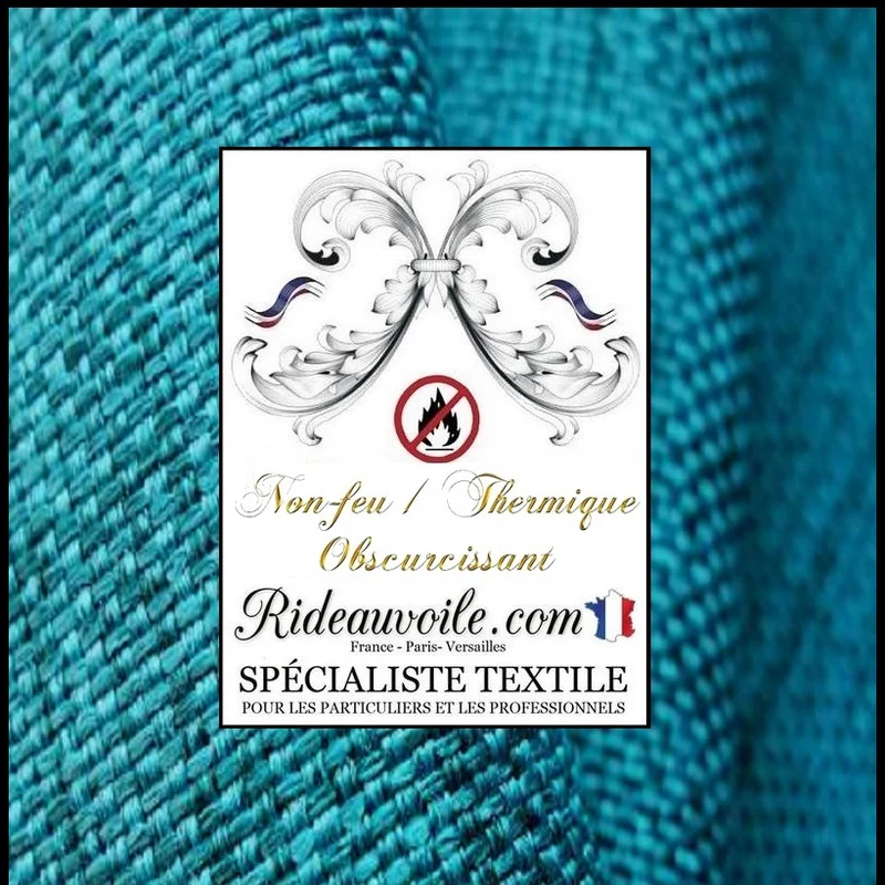 Jacquard Turquoise Jute lin 290 cm occultant isolant thermique non-feu mètre rideau
