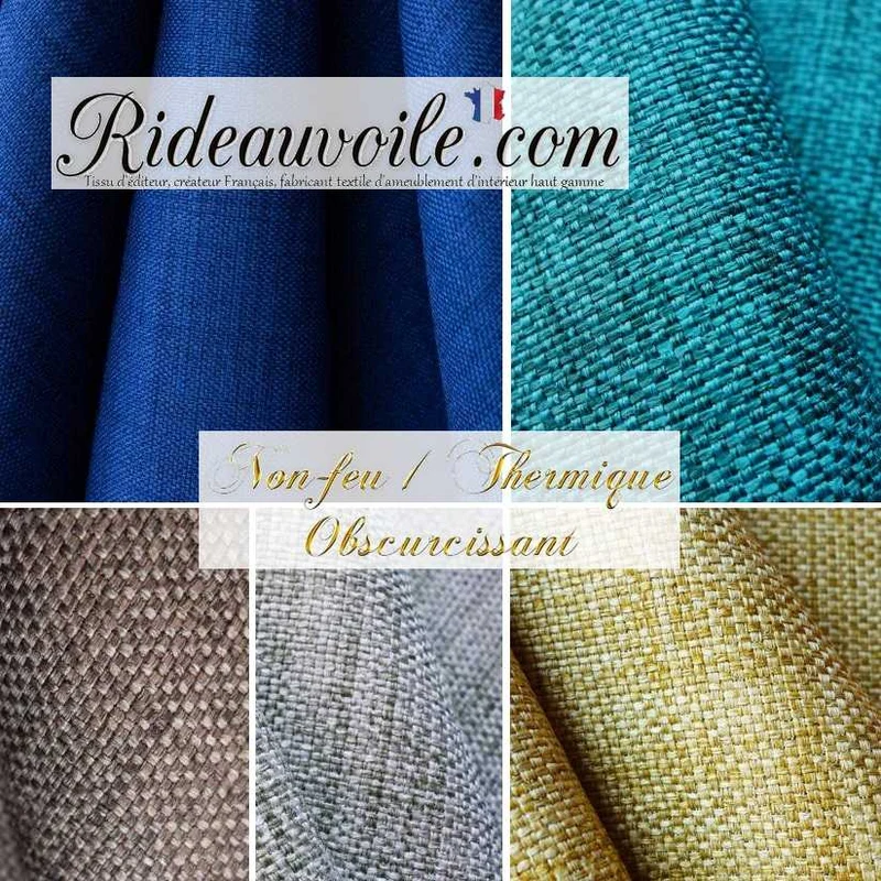 Jacquard Turquoise Jute lin 290 cm occultant isolant thermique non-feu mètre rideau