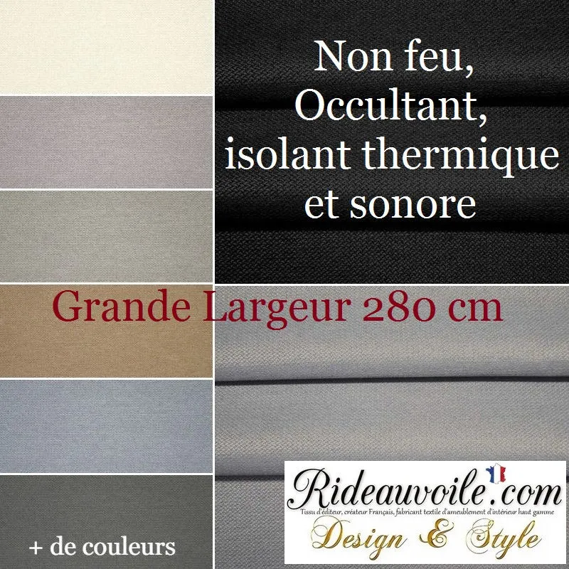 Tissu occultant isolant thermique gris phonique acoustique non feu au mètre rideaux