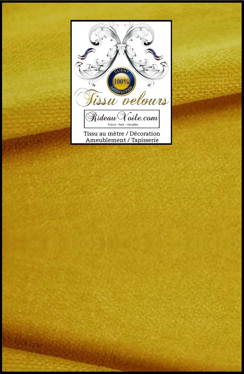 Étoffe Textile velours d'ameublement jaune réversible double face mètre rideau