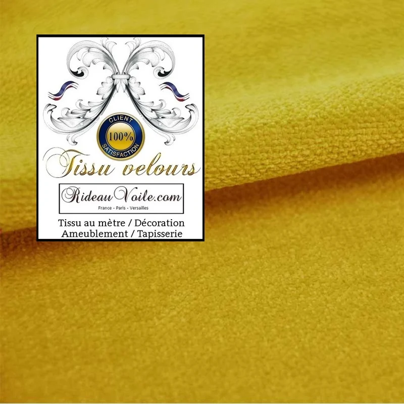 Étoffe Textile velours d'ameublement jaune réversible double face mètre rideau