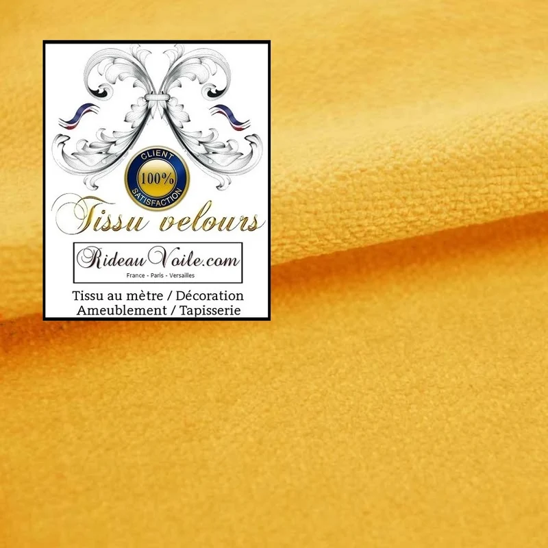 Tissu d'éditeur étoffe d'ameublement velours jaune réversible double face mètre rideau