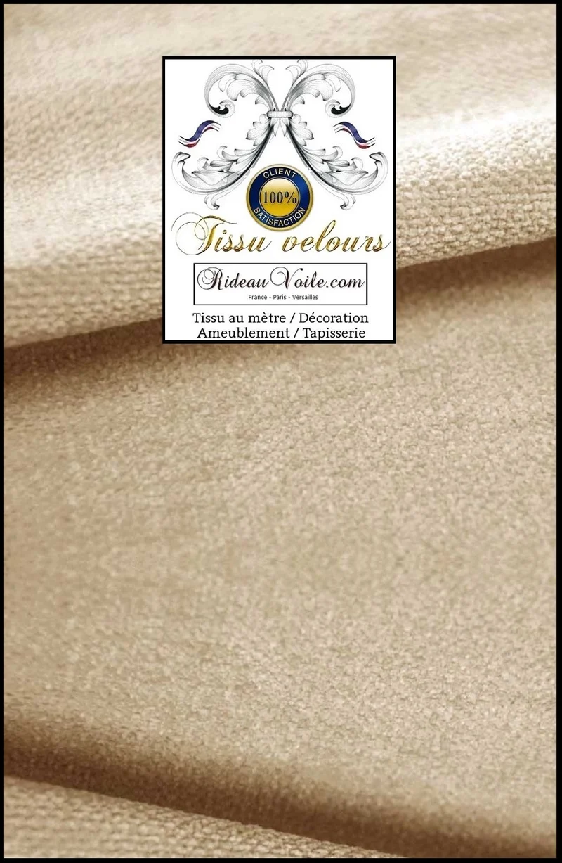 Tissu décoration Velours beige mastic ameublement réversible double face mètre rideau