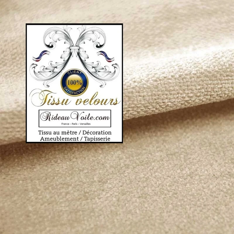 Tissu décoration Velours beige mastic ameublement réversible double face mètre rideau