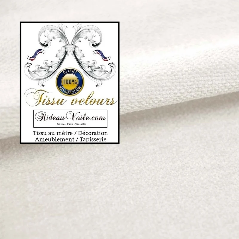 Boutique tissu addict Velours d'ameublement blanc neige double face mètre rideau canapé