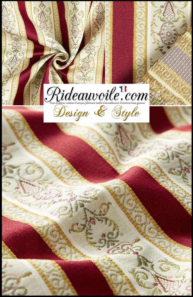 Tissu éditeur ameublement haut gamme Jacquard rayures satin Rouge foncé