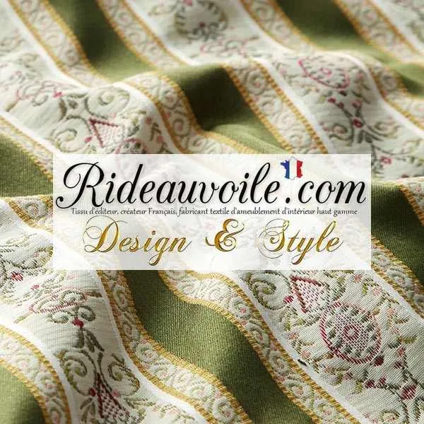 Tissu éditeur ameublement haut gamme mètre écru VERT Jacquard rayures satiné rideau
