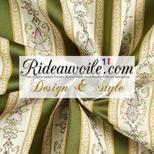 Tissu éditeur ameublement haut gamme mètre écru VERT Jacquard rayures satiné rideau