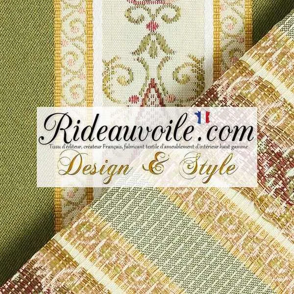 Tissu éditeur ameublement haut gamme mètre écru VERT Jacquard rayures satiné rideau