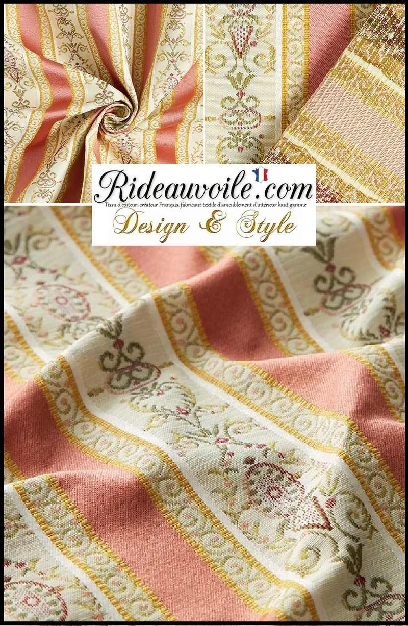 Jacquard rayures satin tissu d'ameublement au mètre lignes écru rose décoratrice rideau