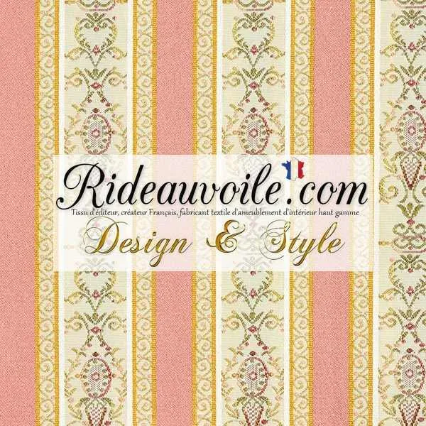 Jacquard rayures satin tissu d'ameublement au mètre lignes écru rose décoratrice rideau