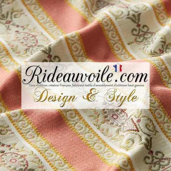 Jacquard rayures satin tissu d'ameublement au mètre lignes écru rose décoratrice rideau