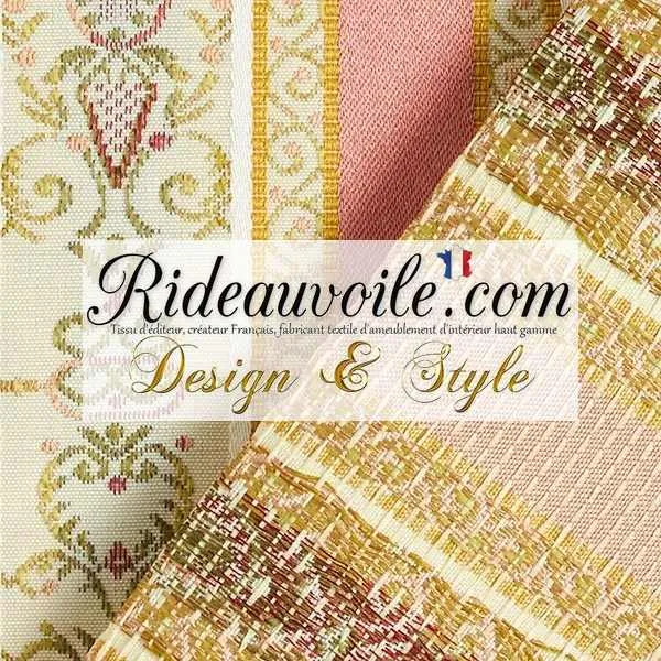 Jacquard rayures satin tissu d'ameublement au mètre lignes écru rose décoratrice rideau