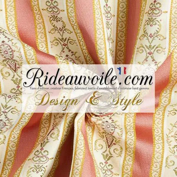 Jacquard rayures satin tissu d'ameublement au mètre lignes écru rose décoratrice rideau