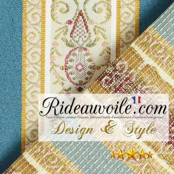 Jacquard rayures satin tissu d'ameublement au mètre ligne écru bleu architecte rideau