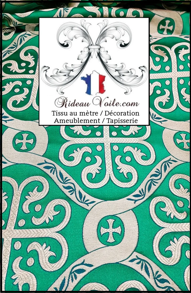 Tissu ameublement vert motif religieux vêtement rideau Médiéval Brocart Baroque