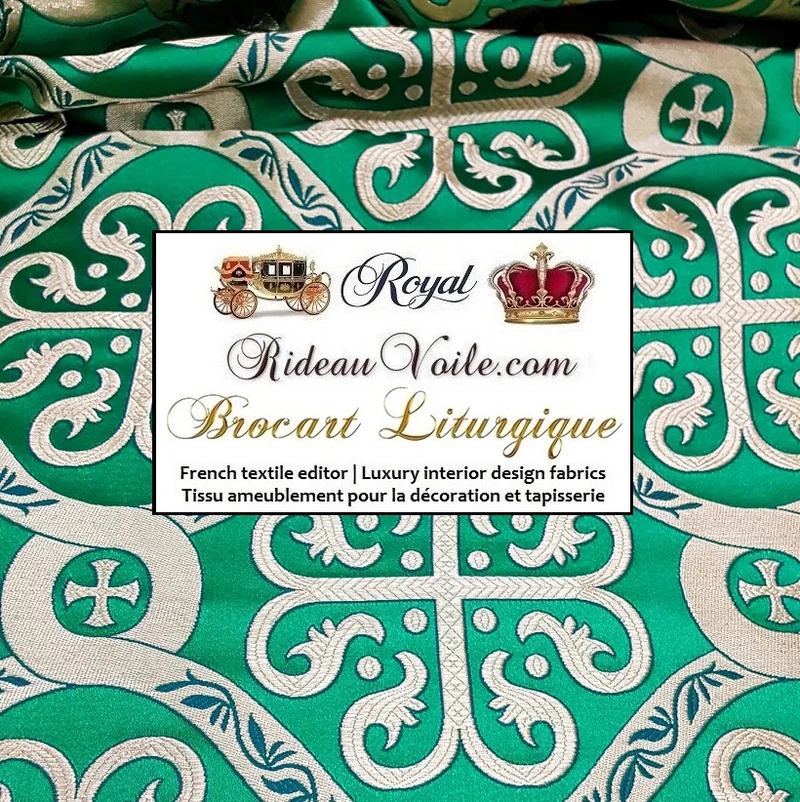 Tissu ameublement vert motif religieux vêtement rideau Médiéval Brocart Baroque