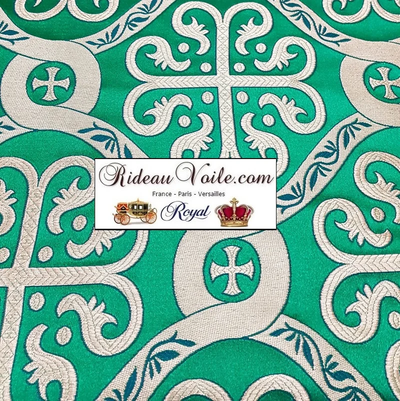 Tissu ameublement vert motif religieux vêtement rideau Médiéval Brocart Baroque