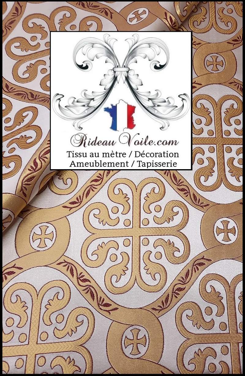 Tissu ameublement blanc Or Médiéval Brocart Baroque motif religieux vêtement rideau