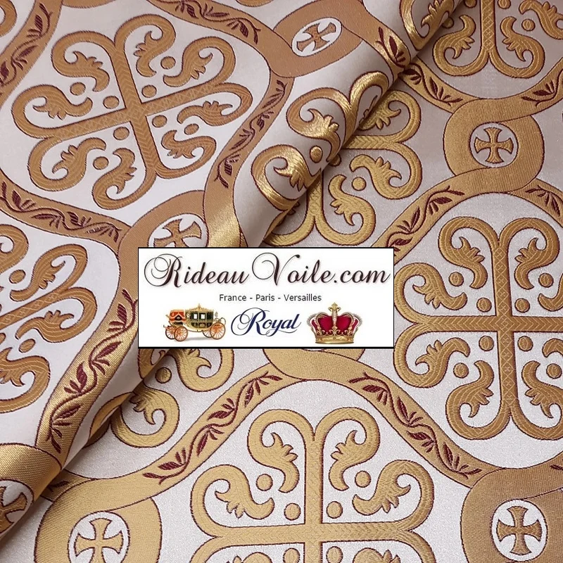 Tissu ameublement blanc Or Médiéval Brocart Baroque motif religieux vêtement rideau