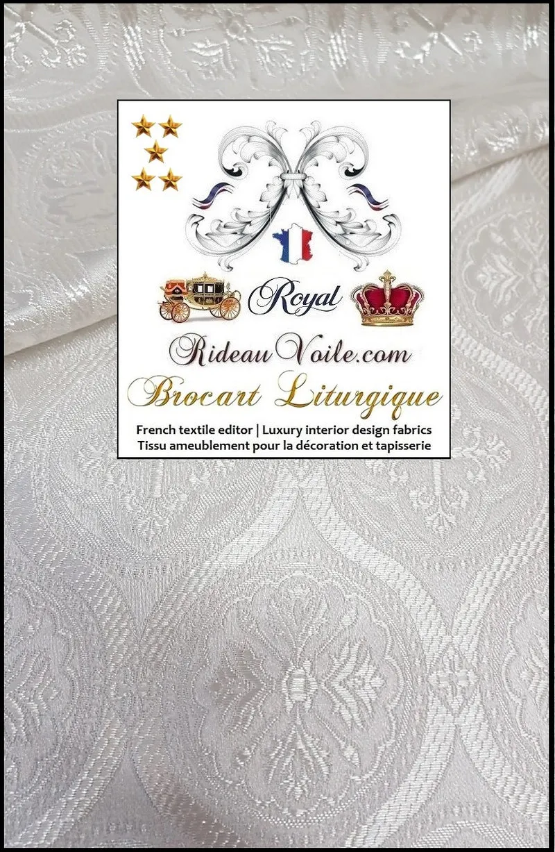 Tissu Médiéval Brocart blanc ornement religieux vêtement déco mètre Paroisse