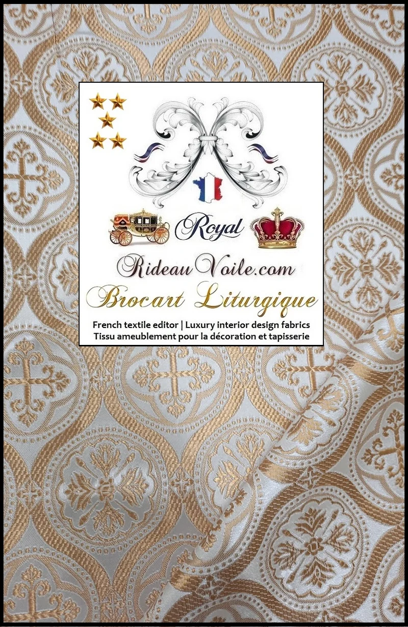 Brocart Or et Blanc Tissu liturgique ameublement décoration au mètre rideau