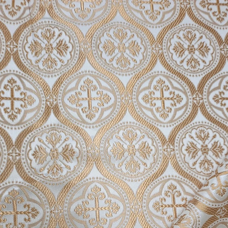 Brocart Or et Blanc Tissu liturgique ameublement décoration au mètre rideau