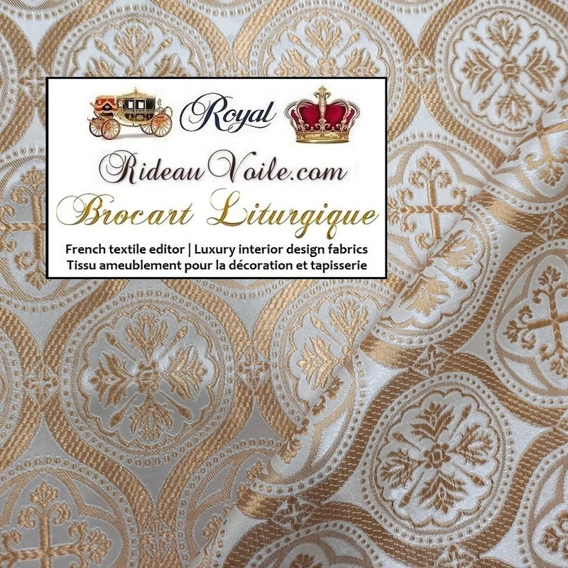 Brocart Or et Blanc Tissu liturgique ameublement décoration au mètre rideau
