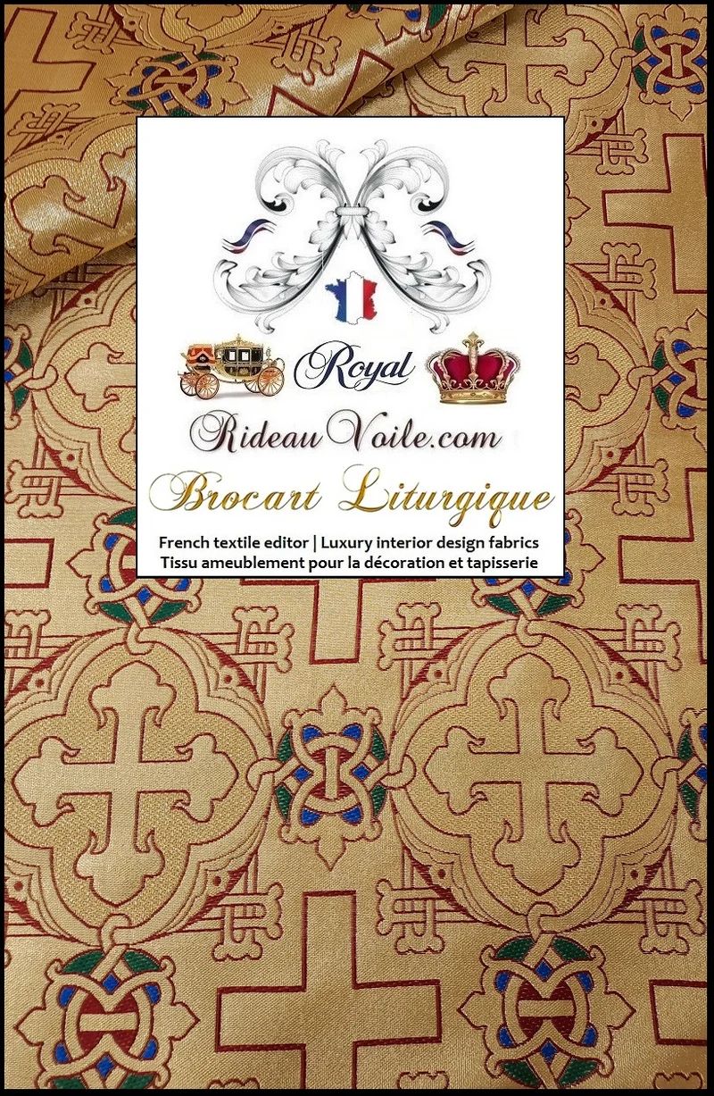 Brocart tissu liturgique clergé ameublement ecclésiastique religieux mètre rideau Or